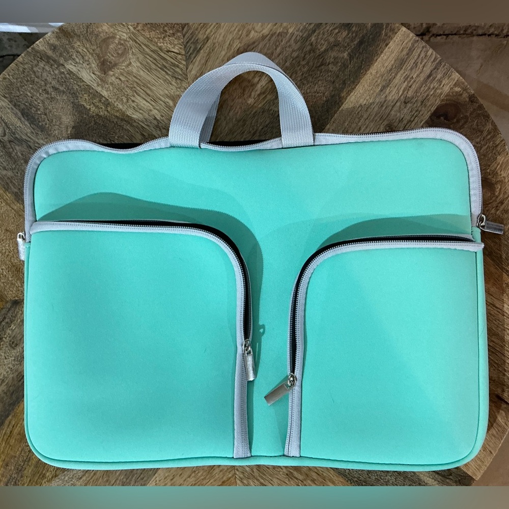 Mint Green Laptop Bag with Dual Pockets 15”L x 10”H